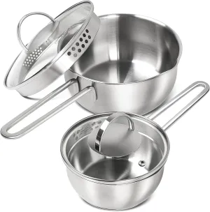 MICHELANGELO Stainless Steel Saucepan Set 1QT & 2QT, Tri-Ply Bottom Sauce Pan with Lid & Pour Spout, Sauce Pot Set - 4 Pcs