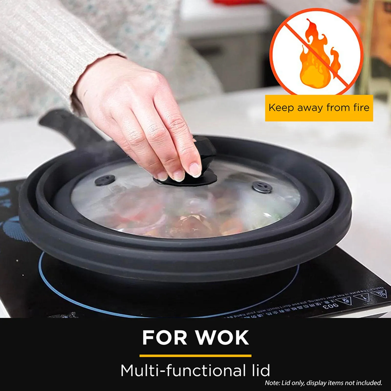 Microwave Vented Glass Cover and Multifunction Silicone Splatter Guard Lid - Grey Large