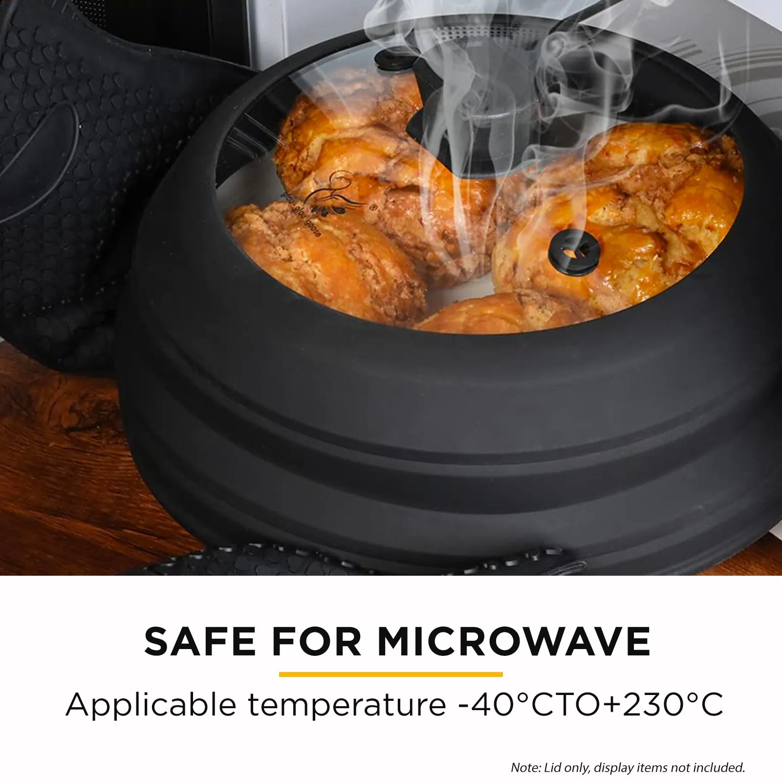 Microwave Vented Glass Cover and Multifunction Silicone Splatter Guard Lid - Grey Large