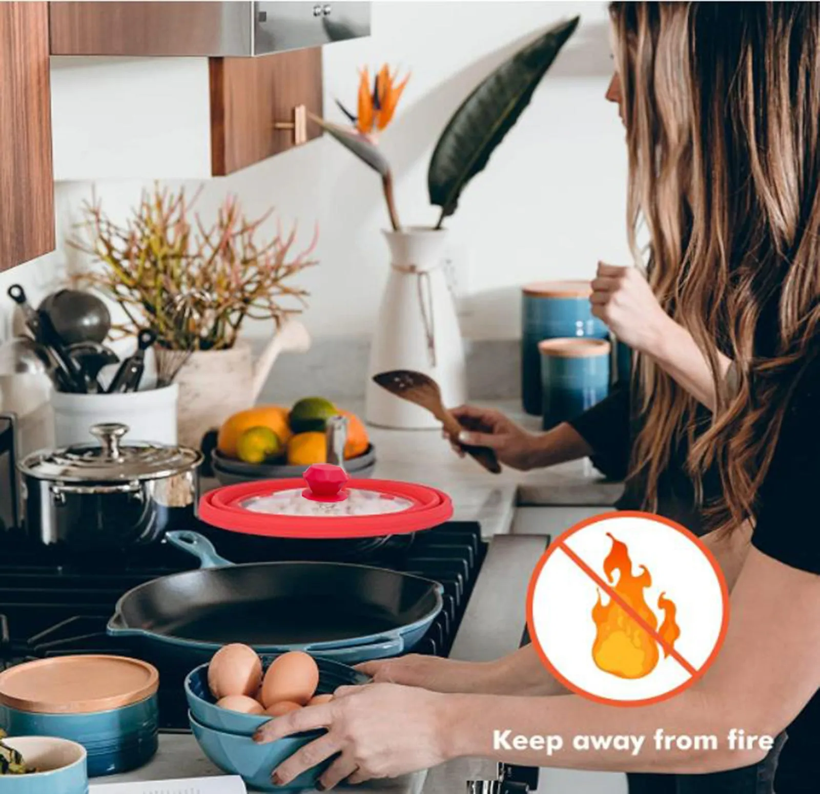 Microwave Vented Glass Cover and Multifunction Silicone Splatter Guard Lid - Grey Large