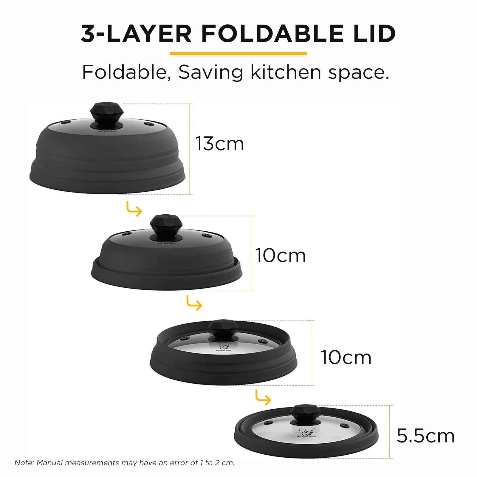 Microwave Vented Glass Cover and Multifunction Silicone Splatter Guard Lid - Grey Large