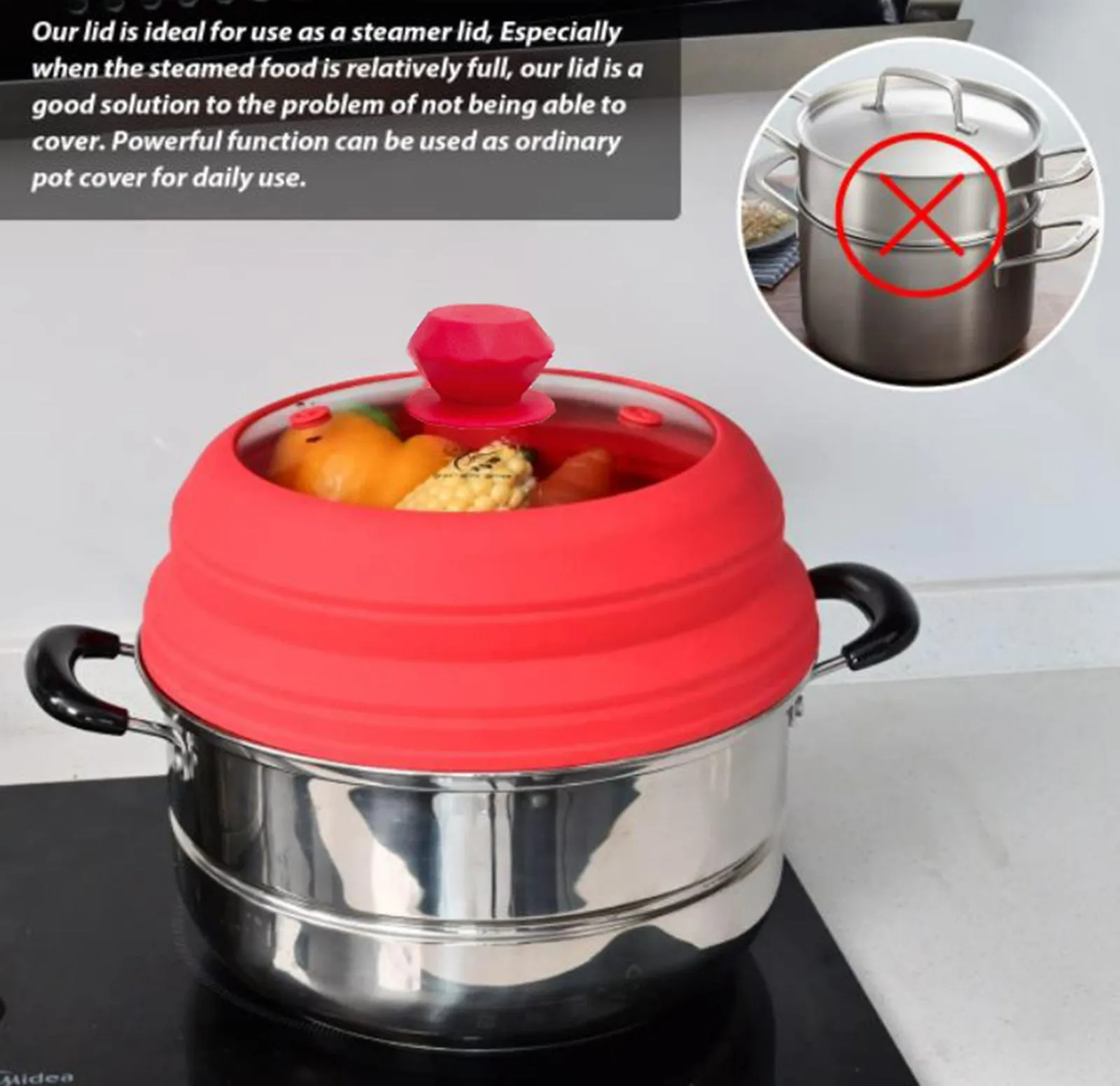 Microwave Vented Glass Cover and Multifunction Silicone Splatter Guard Lid