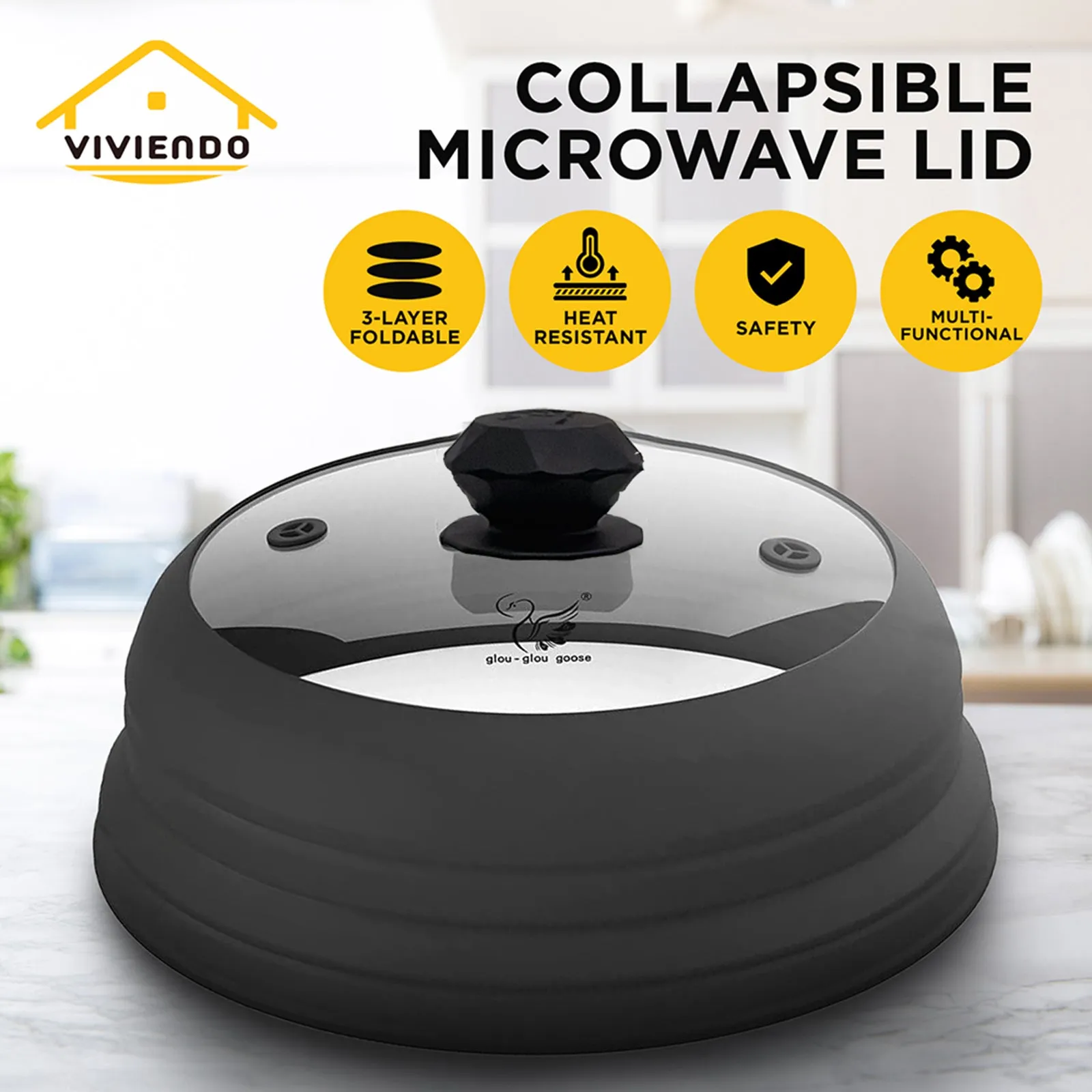 Microwave Vented Glass Cover and Multifunction Silicone Splatter Guard Lid