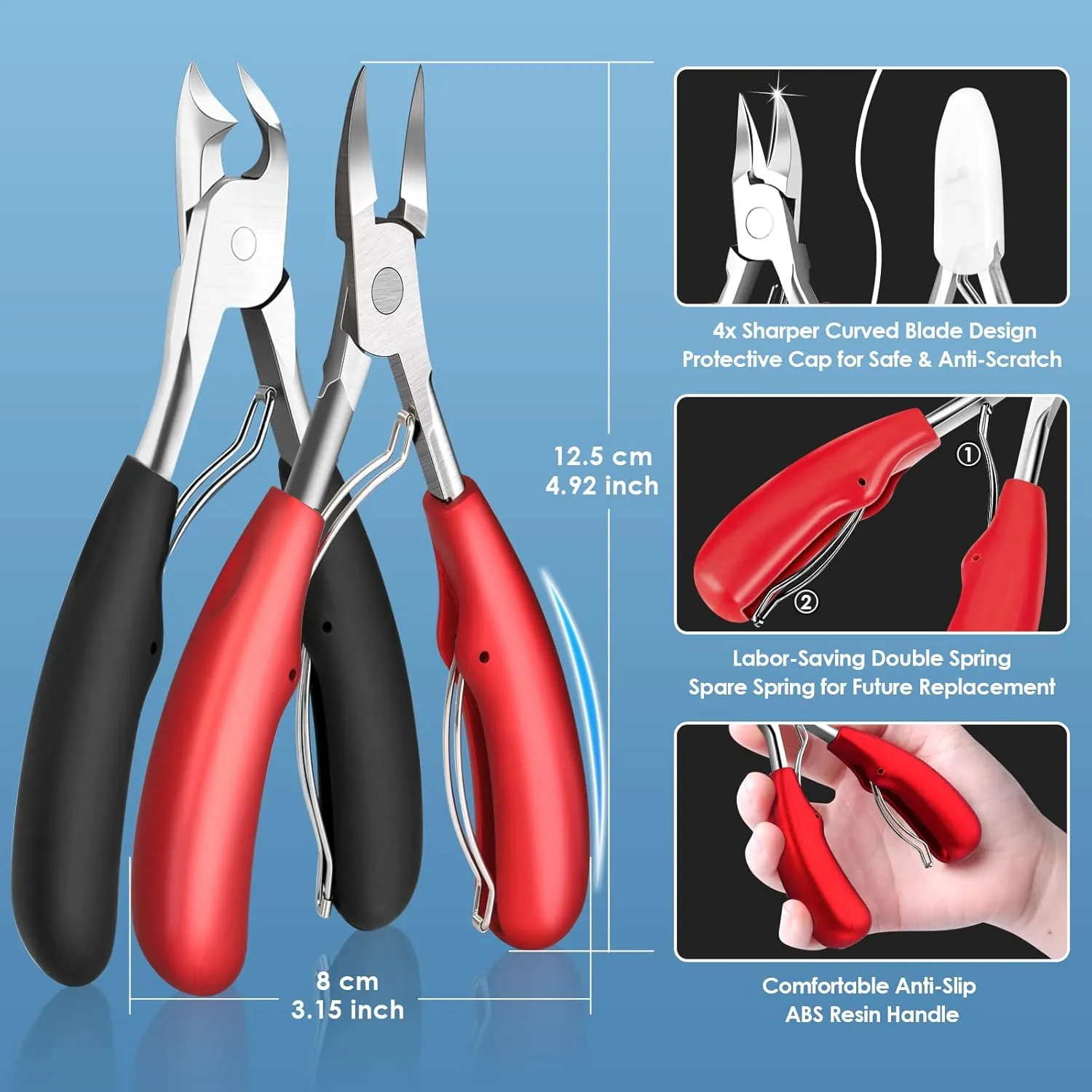 Modacraft 8 PCS Podiatrist Toenail Clippers, Professional Heavy Duty Ingrown & Thick Toe Nail Clippers for Men & Seniors, Pedicure Tools kit with Nail Cutter Super Sharp Curved Blade Manicure Tools