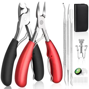Modacraft 8 PCS Podiatrist Toenail Clippers, Professional Heavy Duty Ingrown & Thick Toe Nail Clippers for Men & Seniors, Pedicure Tools kit with Nail Cutter Super Sharp Curved Blade Manicure Tools