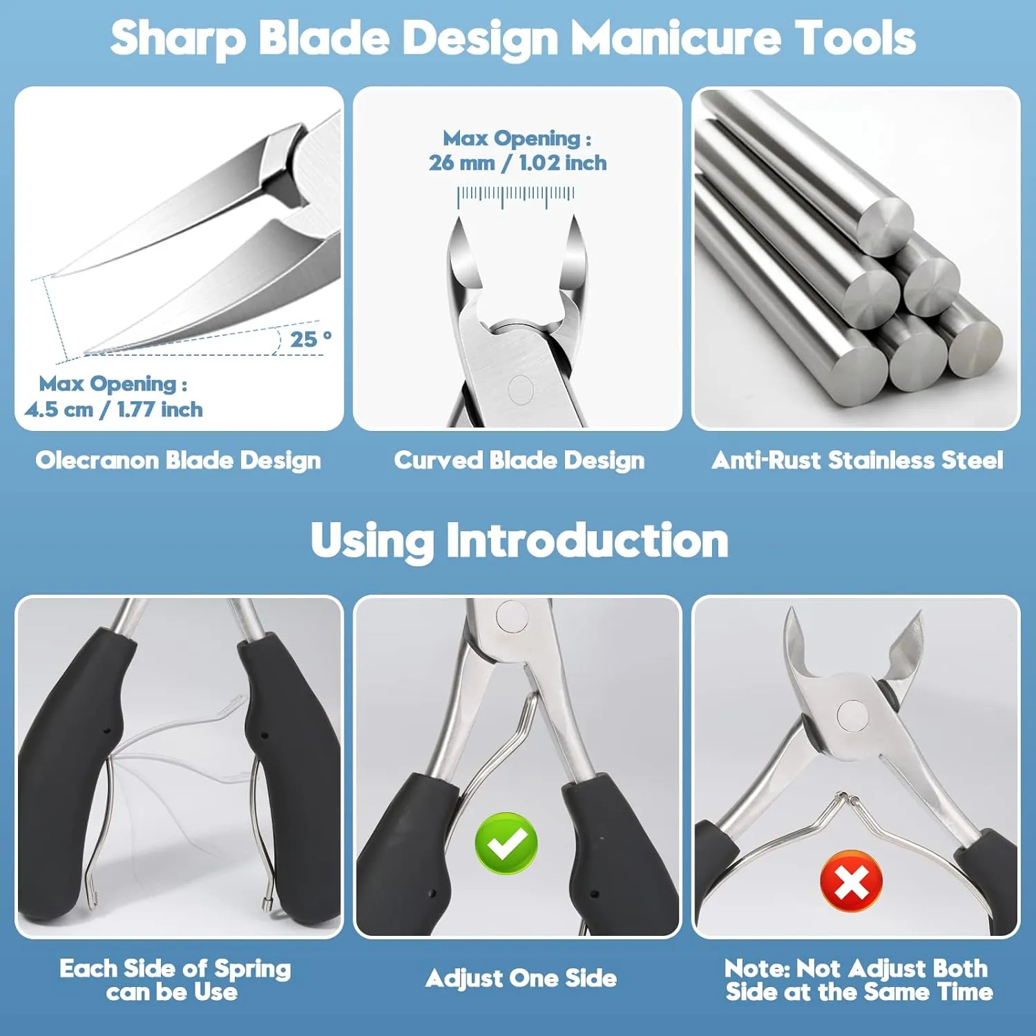 Modacraft 8 PCS Podiatrist Toenail Clippers, Professional Heavy Duty Ingrown & Thick Toe Nail Clippers for Men & Seniors, Pedicure Tools kit with Nail Cutter Super Sharp Curved Blade Manicure Tools