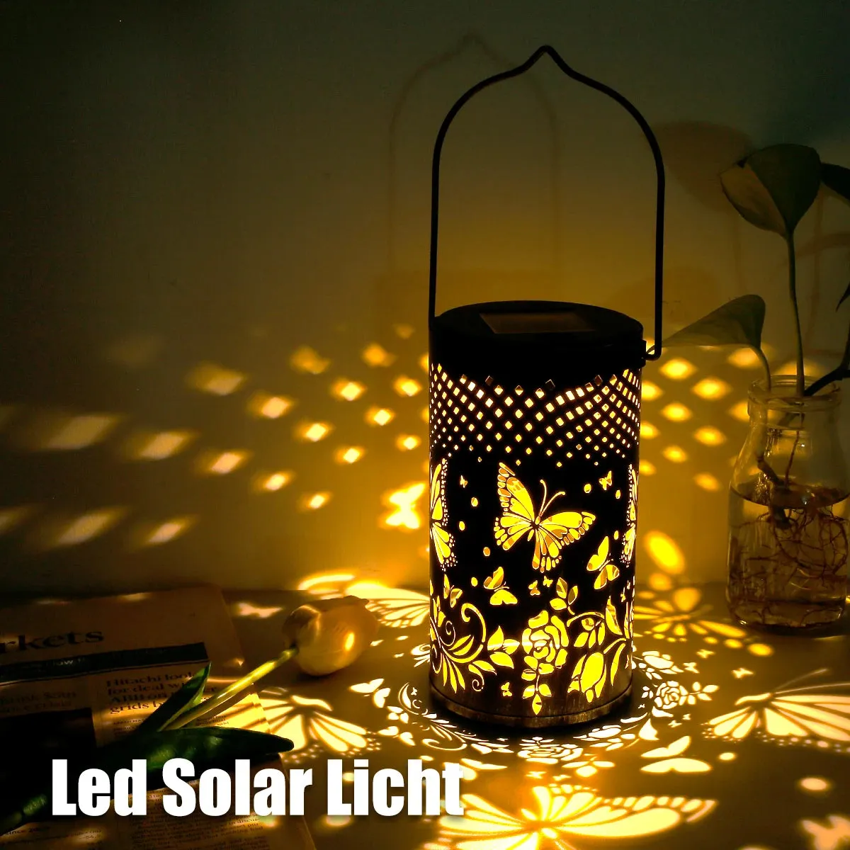 Modern LED Solar Landscape Light – Waterproof Garden Lantern with Retro Design for Outdoor Decor, Brassy Hanging Light, Energy Saving