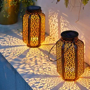 Modern LED Solar Landscape Light – Waterproof Garden Lantern with Retro Design for Outdoor Decor, Brassy Hanging Light, Energy Saving