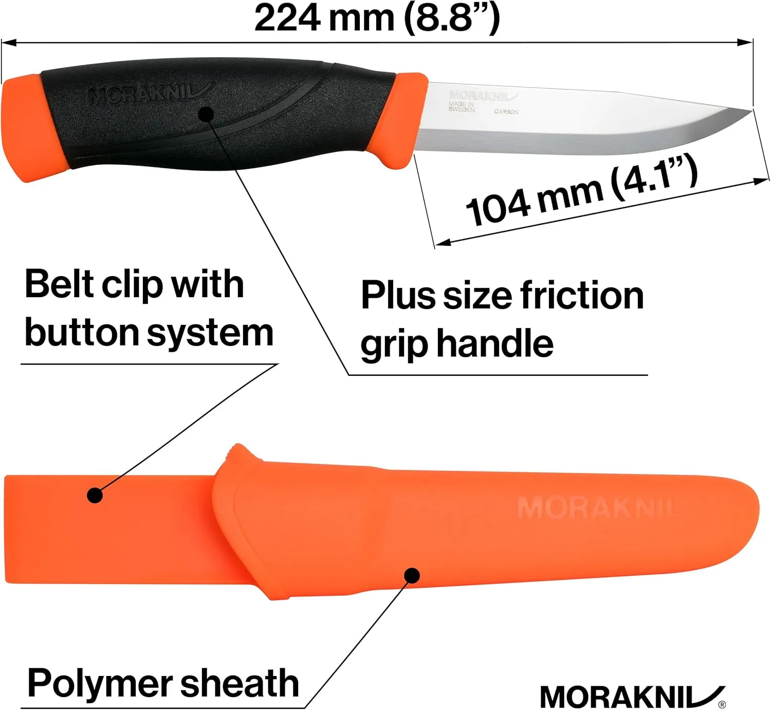 Morakniv Companion Heavy Duty Knife with Sandvik Carbon Steel Blade, 0.125/4.1-Inch