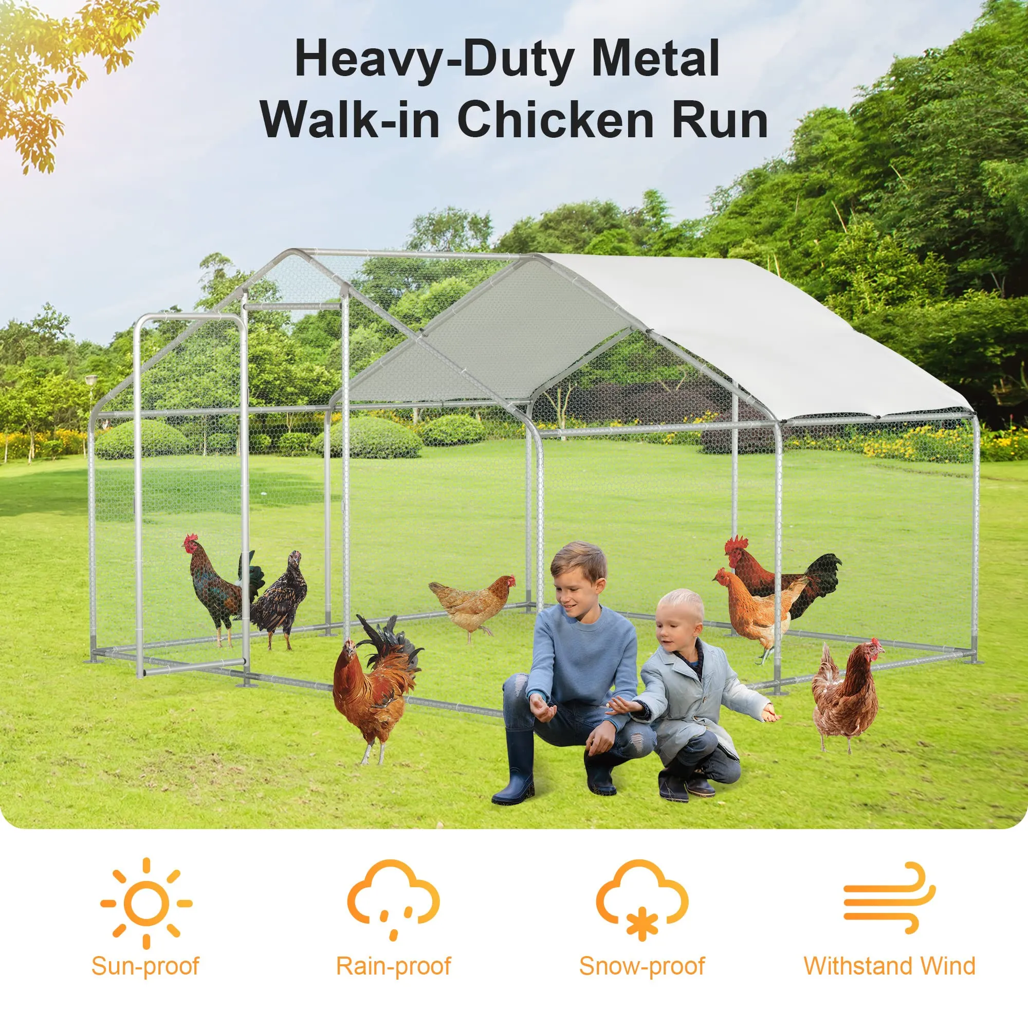 Morngardo Chicken Coop Large Metal Run for 20 Chickens Walk in Yard Poultry Cage Hen House with Waterproof Cover (96.8 Square Feet)