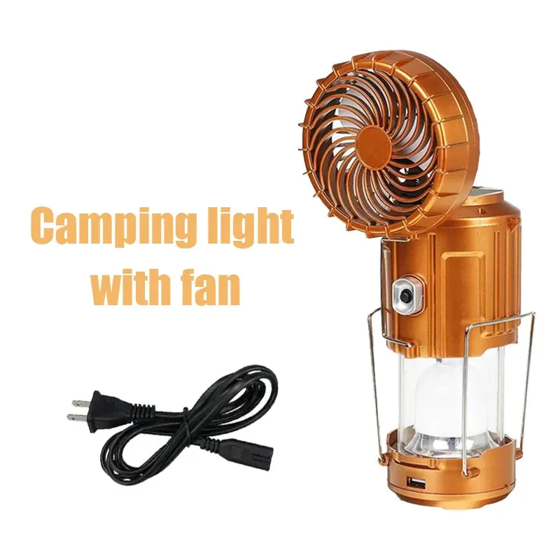 Multifunctional Led Camping Light Rechargeable Camping Lamp Solar Power Charging Portable Fan Lantern Emergency Outdoor Lighting