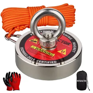 MUTUACTOR Fishing Magnets,650lbs Strong Neodymium Rare Earth Magnets with 20Ft Duarble Rope,Φ 2.95” Permanent Heavy Duty Magnets for Treasure Hunting Retrieving Knife Metallic Tools in Lakes Rivers