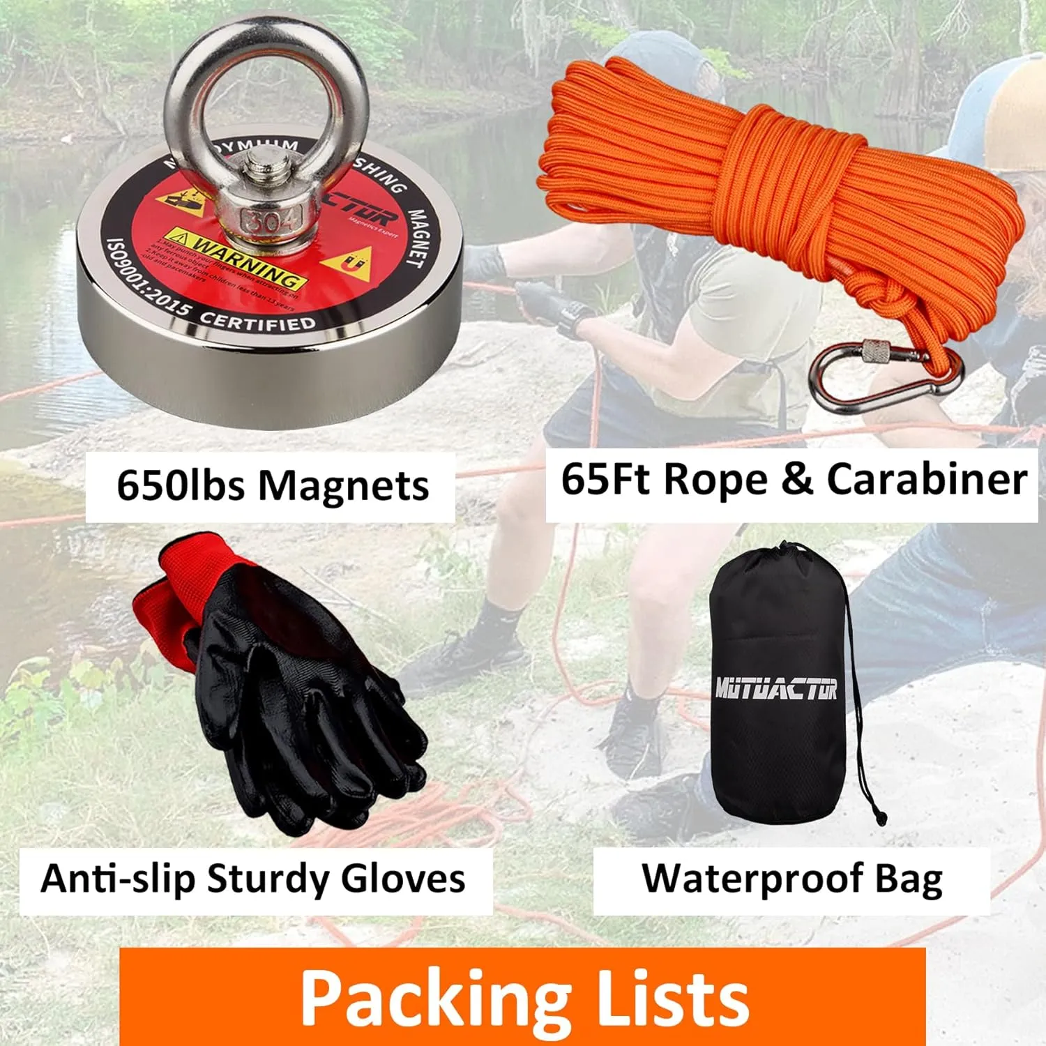 MUTUACTOR Fishing Magnets,650lbs Strong Neodymium Rare Earth Magnets with 20Ft Duarble Rope,Φ 2.95” Permanent Heavy Duty Magnets for Treasure Hunting Retrieving Knife Metallic Tools in Lakes Rivers