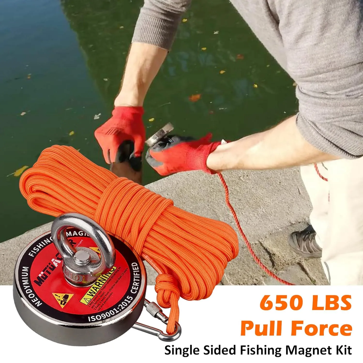 MUTUACTOR Fishing Magnets,650lbs Strong Neodymium Rare Earth Magnets with 20Ft Duarble Rope,Φ 2.95” Permanent Heavy Duty Magnets for Treasure Hunting Retrieving Knife Metallic Tools in Lakes Rivers
