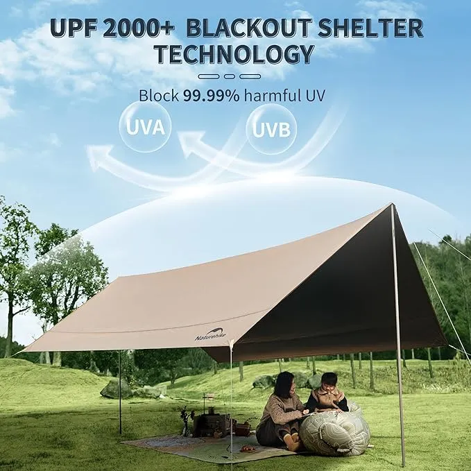 Naturehike Cloud Skies Camping Tent Tarp with Poles, Waterproof PU 18000mm  Rain Shelter, Anti-UV UPF2000  Camping Sun Shelter Camping Canopy, Camping Tent Canopy for Outdoor Party, Picnic