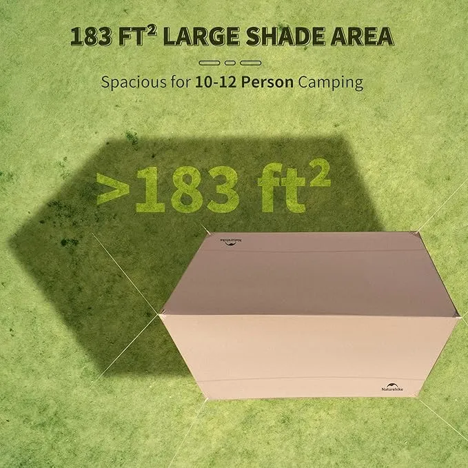 Naturehike Cloud Skies Camping Tent Tarp with Poles, Waterproof PU 18000mm  Rain Shelter, Anti-UV UPF2000  Camping Sun Shelter Camping Canopy, Camping Tent Canopy for Outdoor Party, Picnic