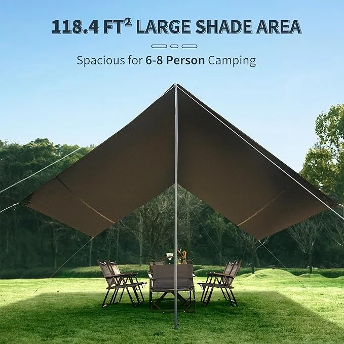 Naturehike Cloud Skies Camping Tent Tarp with Poles, Waterproof PU 18000mm  Rain Shelter, Anti-UV UPF2000  Camping Sun Shelter Camping Canopy, Camping Tent Canopy for Outdoor Party, Picnic