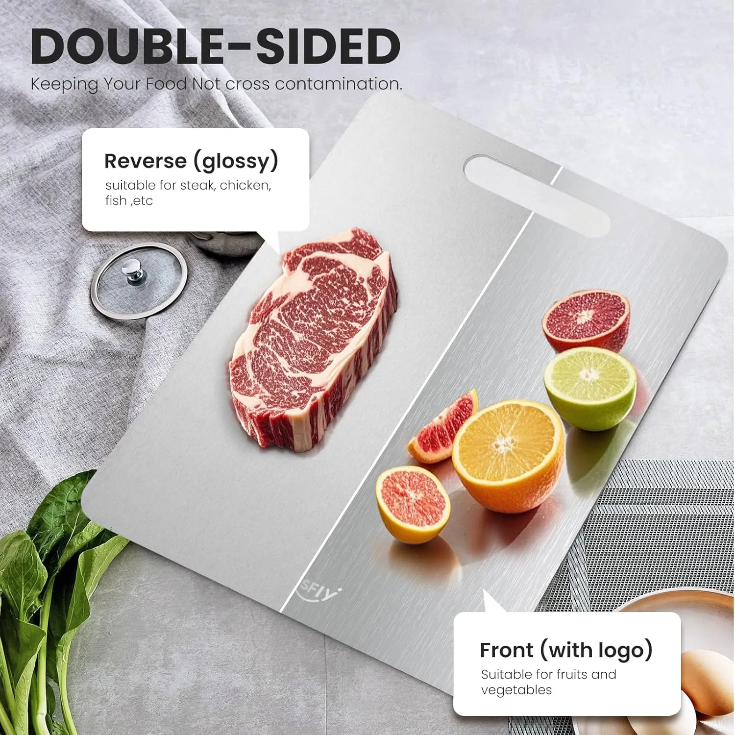 New Titanium Cutting Board - 100% Pure Titanium Cutting Boards For Kitchen,Easy to clean,Double-sided food-grade Titanium Cutting Board For Cutting Meats, Fruits And Vegetables(15 * 11)