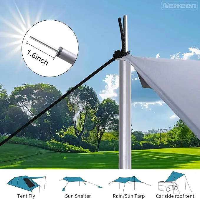 Neween Telescoping Tarp Poles Heavy Duty Adjustable Camping Tent Poles, Portable Replacement Canopy Rods for Rain Fly, Awning, Outdoor Camping, Hiking, Backpacking, Sunshade, Set of 2, Grey