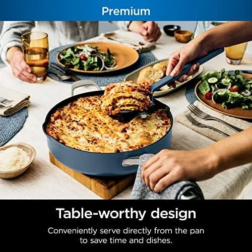 Ninja, Cookware, Steamer, Strainer Basket, Glass Lid and Spatula, Foodi NeverStick PossiblePan, Premium Set with 4-Quart Capacity Pan, Nonstick, Durable, Oven Safe Cookware, Cherry Tart, CW102BL