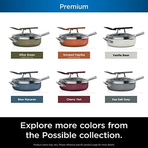 Ninja, Cookware, Steamer, Strainer Basket, Glass Lid and Spatula, Foodi NeverStick PossiblePan, Premium Set with 4-Quart Capacity Pan, Nonstick, Durable, Oven Safe Cookware, Cherry Tart, CW102BL