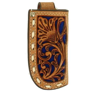 Nocona Small Leather Knife Sheath with Blue Floral Inlay