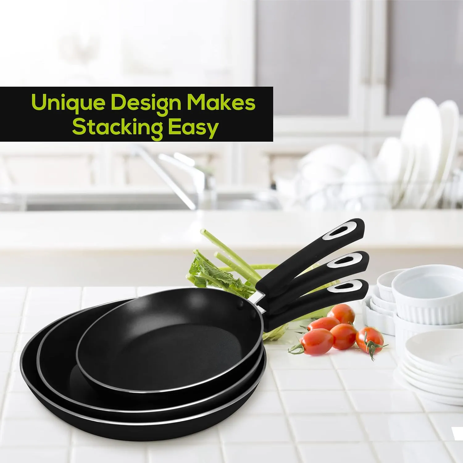 Non Stick Frying Pan Set, 3 Pcs Induction Hob Pan Set, Professional Chefs Pan Sets Non Stick 20cm, 24cm, and 28cm