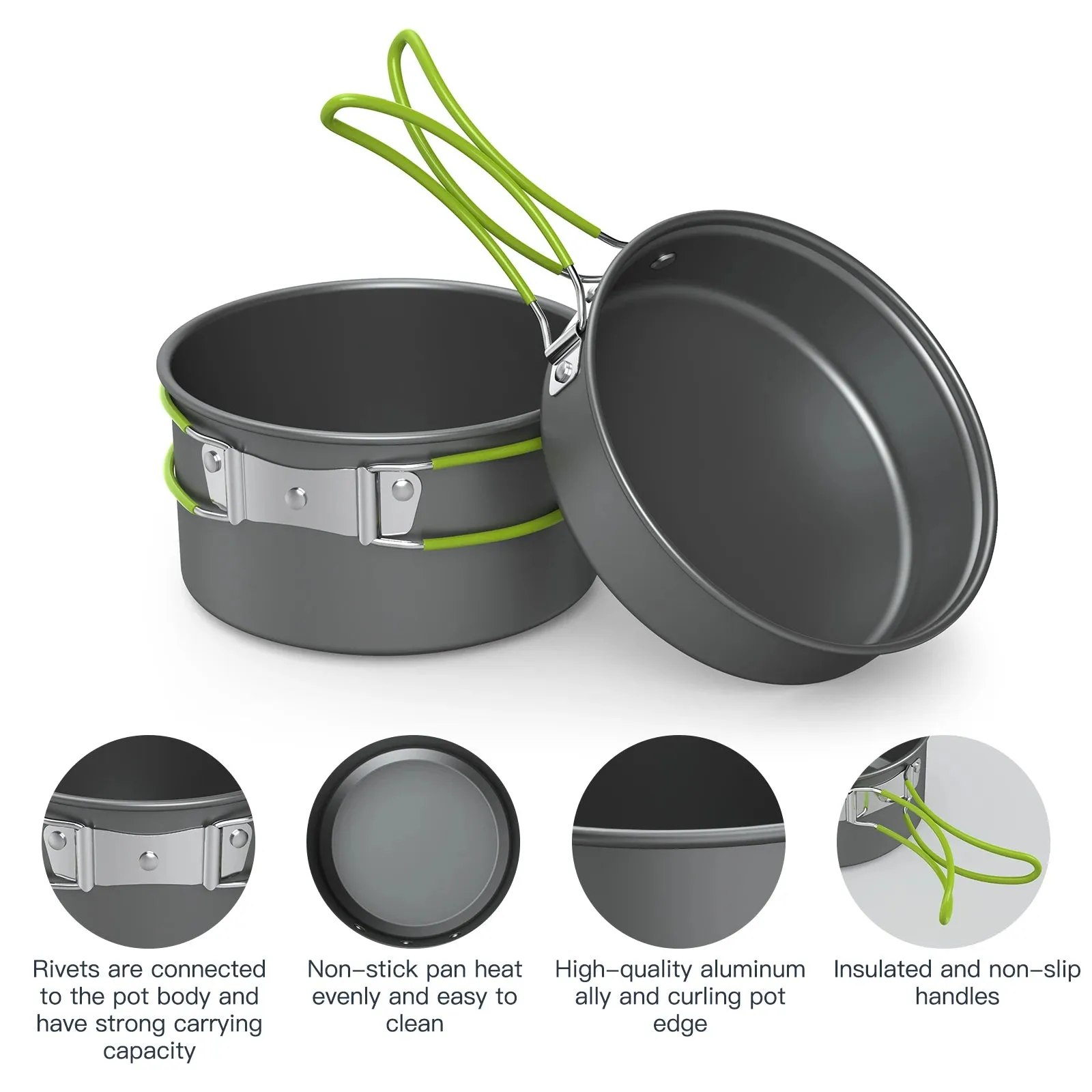 Nonstick Camping Cookware Set with Teapot for 3 People