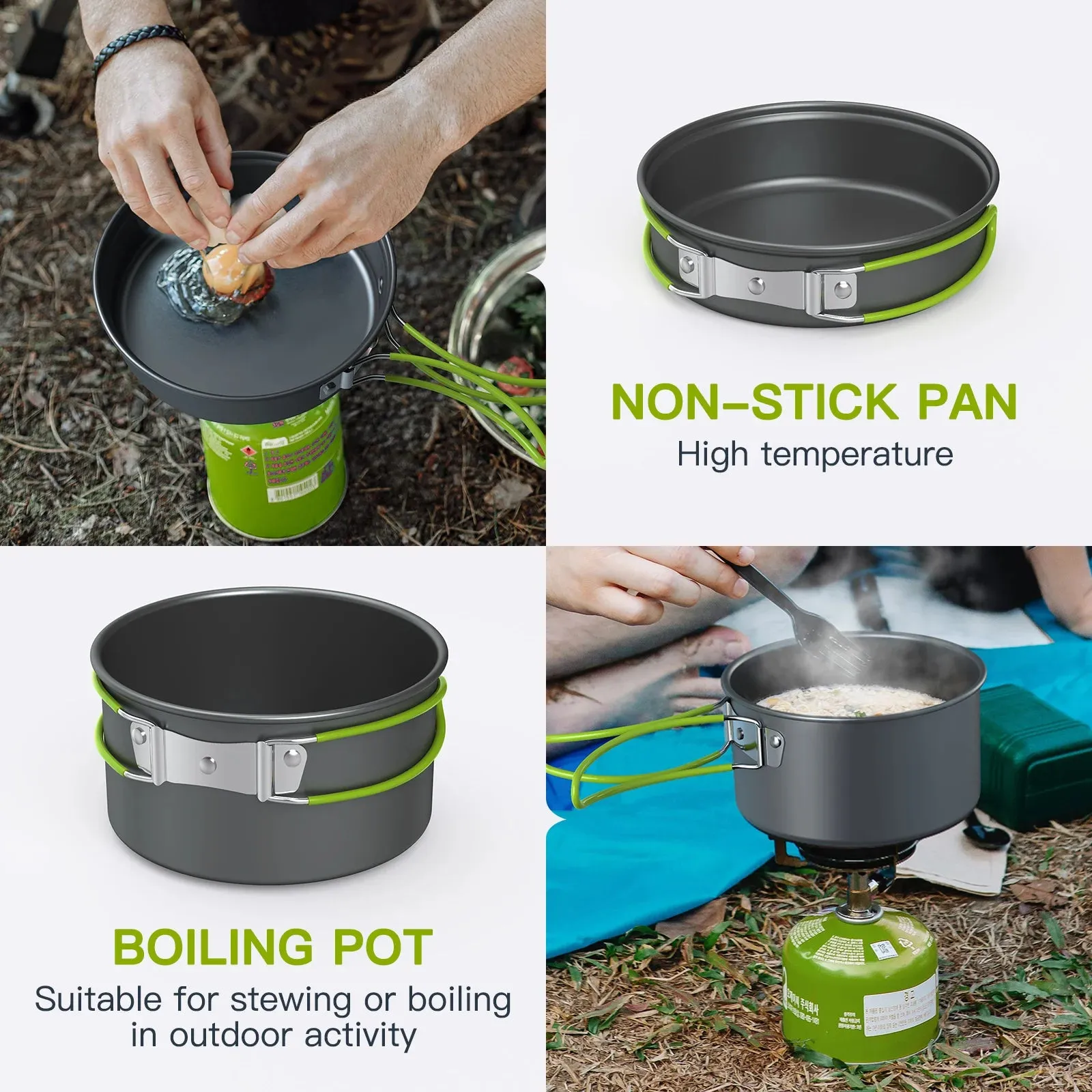 Nonstick Camping Cookware Set with Teapot for 3 People