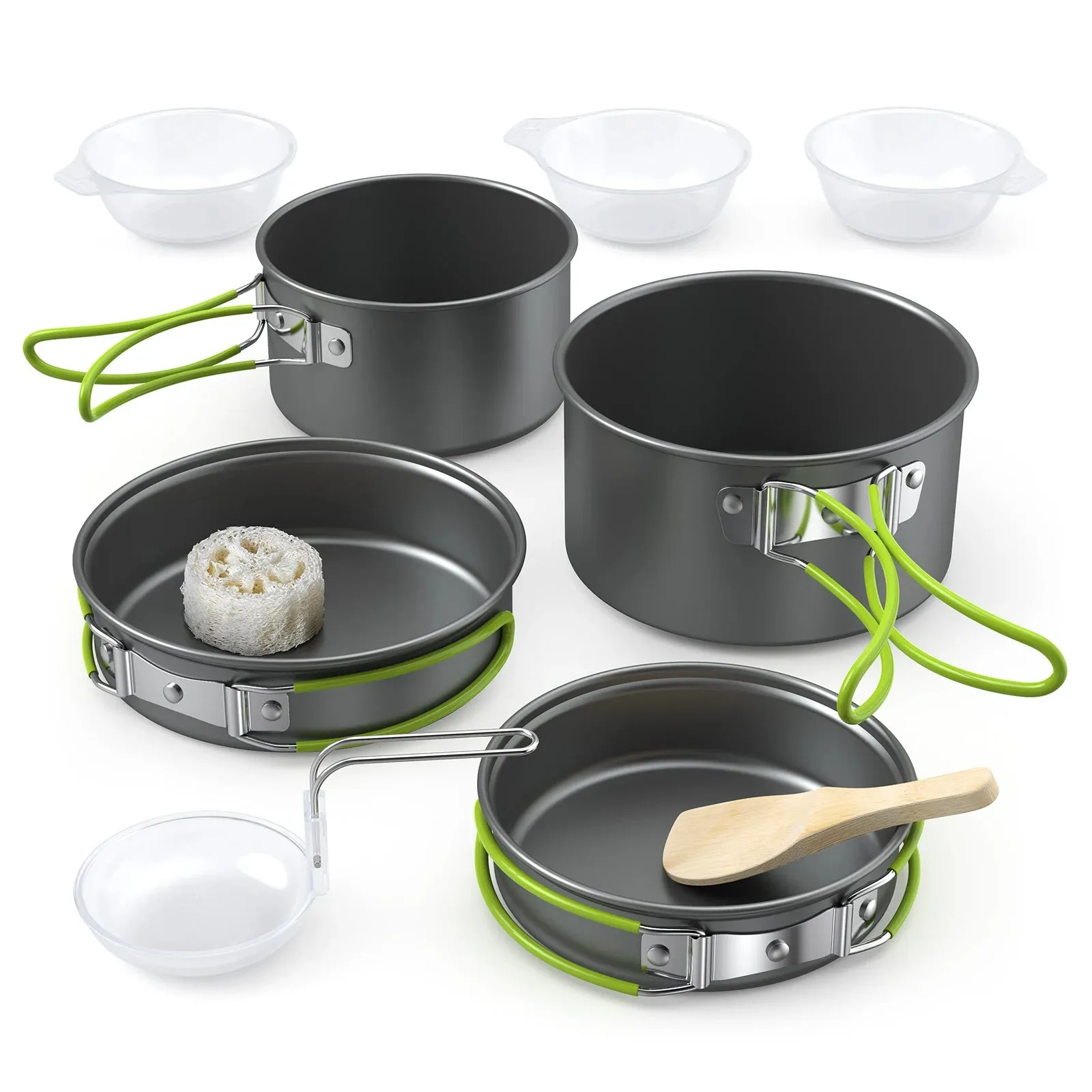 Nonstick Camping Cookware Set with Teapot for 3 People