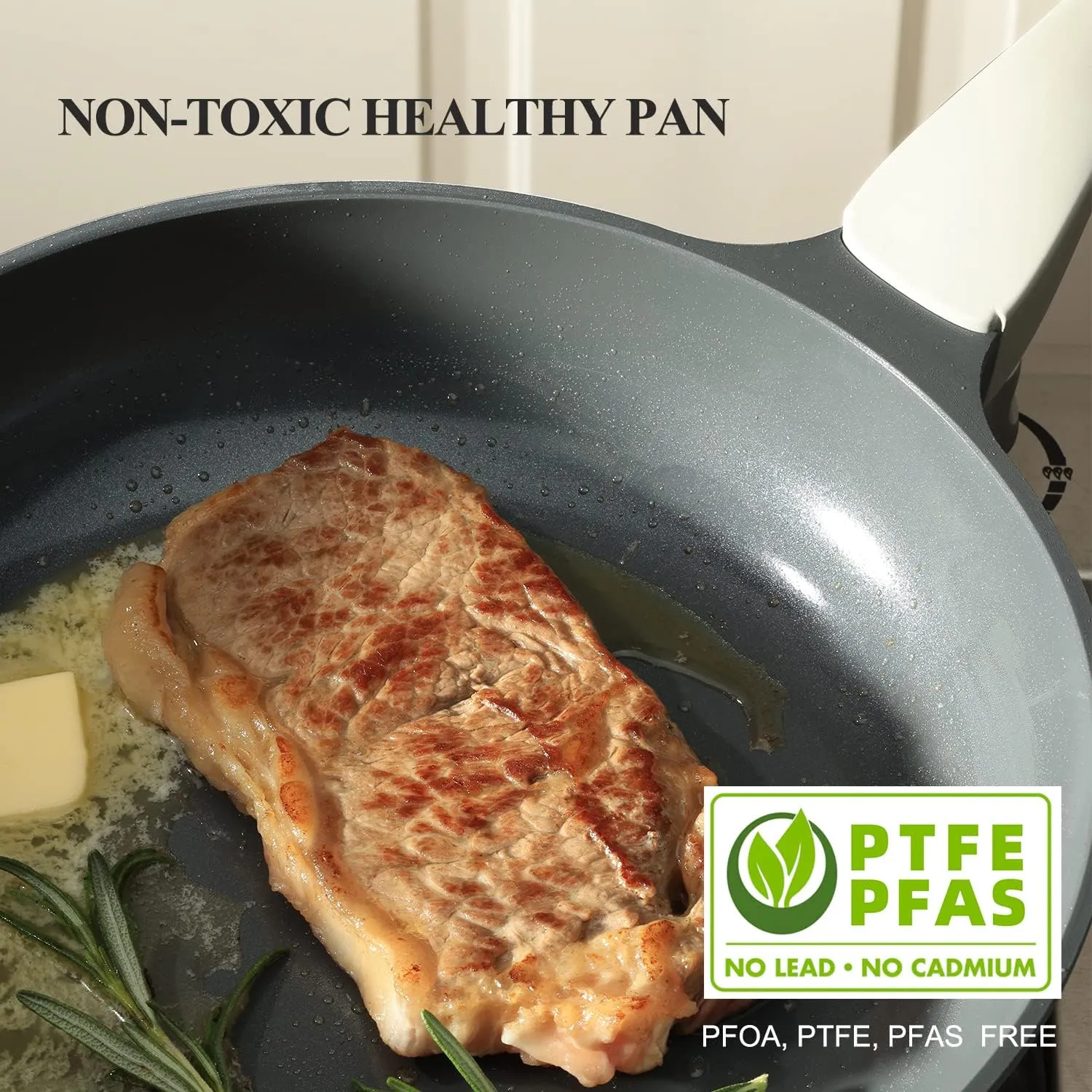 Nonstick Ceramic Frying Pan, 8/10/12 Inch Non Toxic Skillet, Healthy Egg & Omelet & Chef's Pan, PTFE PFOA & PFAS Free, Induction Compatible (8-Inch, Gray)