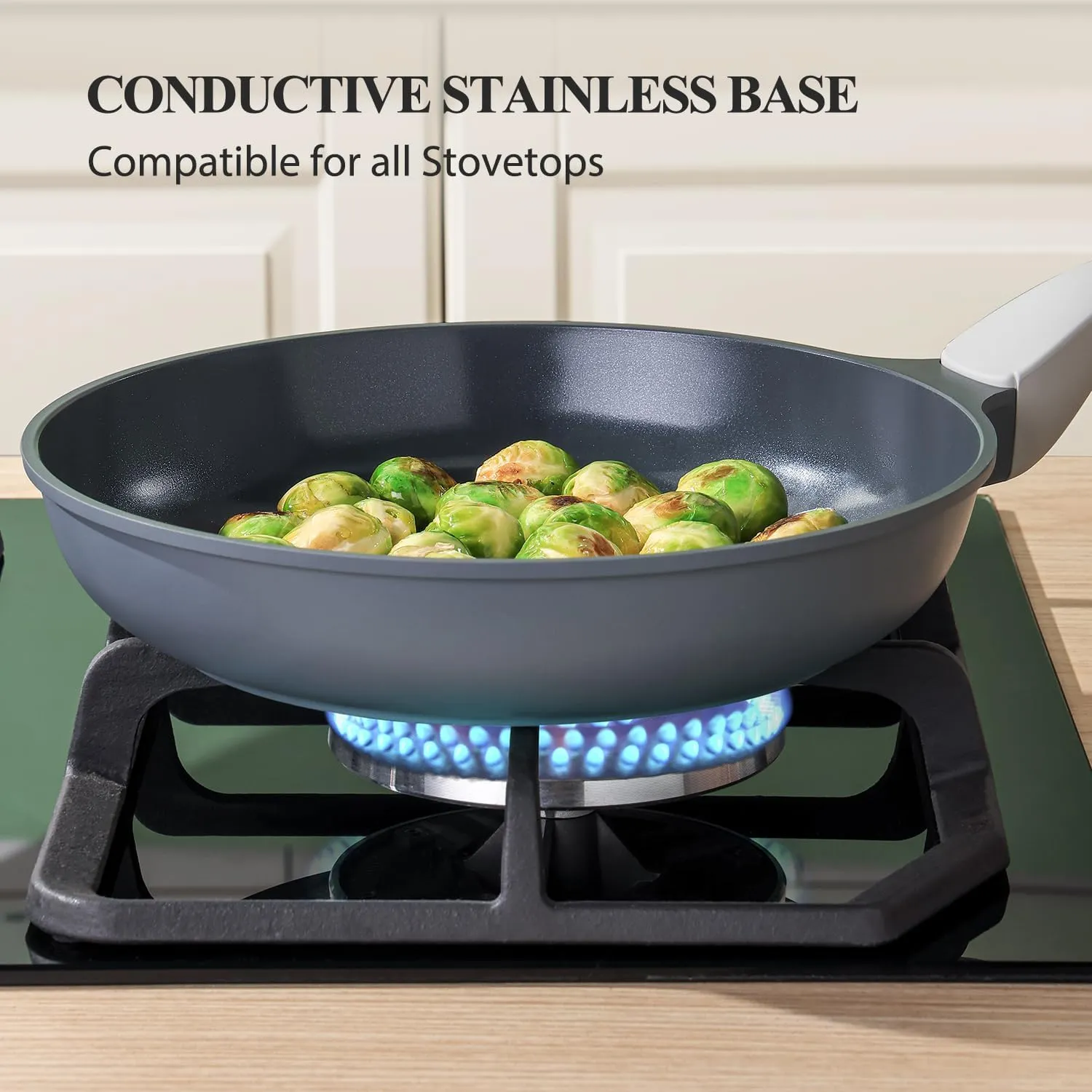 Nonstick Ceramic Frying Pan, 8/10/12 Inch Non Toxic Skillet, Healthy Egg & Omelet & Chef's Pan, PTFE PFOA & PFAS Free, Induction Compatible (8-Inch, Gray)