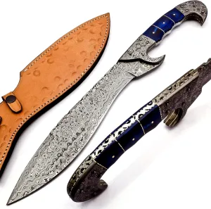 Nooraki - 18 inches Handmade Damascus Steel Machete/Kukri Knife, Bushcraft Knife, Hunting Knife, Camping Knife, Collectors Knife, Full Tang Handle With Leather Sheath - MK-310