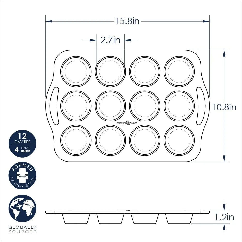 Nordic Ware Treat Nonstick 12 Cavity Muffin Pan, Silver