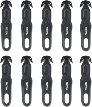 Nova Safety Cutter Tool, Safety Box Cutter Knife, Ergonomic Film Cutting Blade, Box, Strap, Carton, Package, Envelope and Letter Opener (10 Piece - Black)