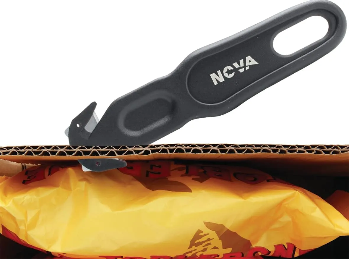 Nova Safety Cutter Tool, Safety Box Cutter Knife, Ergonomic Film Cutting Blade, Box, Strap, Carton, Package, Envelope and Letter Opener (10 Piece - Black)