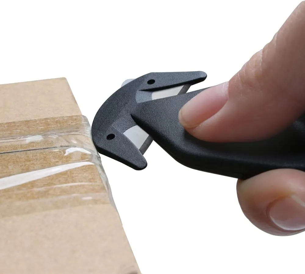 Nova Safety Cutter Tool, Safety Box Cutter Knife, Ergonomic Film Cutting Blade, Box, Strap, Carton, Package, Envelope and Letter Opener (10 Piece - Black)
