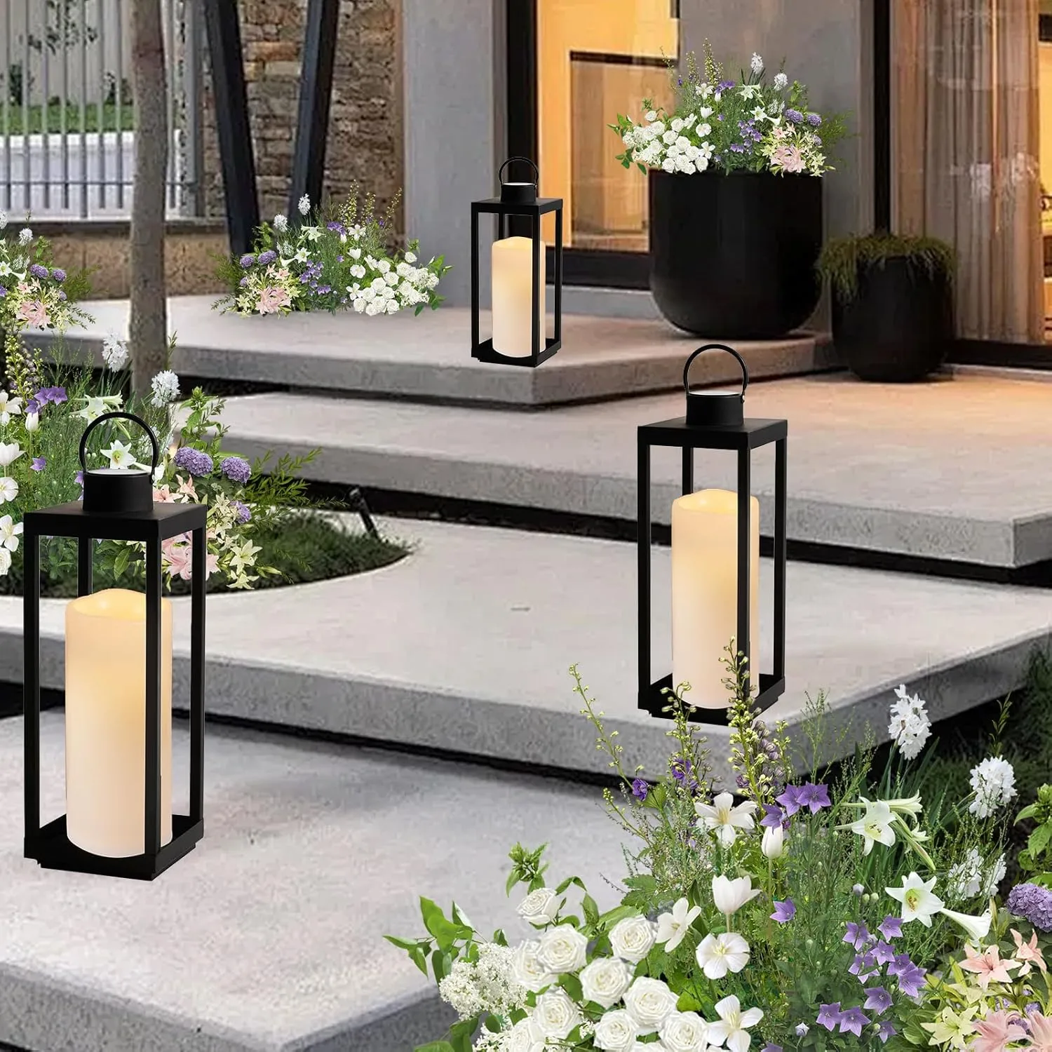 NURADA Large Outdoor Flameless Candles 6" 8" 10" x 5" - Waterproof LED Pillar Flickering Candle Battery Operated with Timer Remote for Patio Porch Lanterns - Ivory White Set of 3