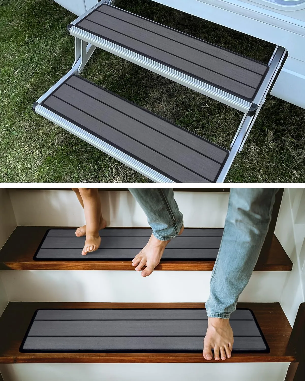 OCEANBROAD EVA Foam RV Step Cover 24''x6.5'' 4 Pack with Self Adhesive for Ladders Trailers Truck Campers RV Steps Treads, Dark Gray