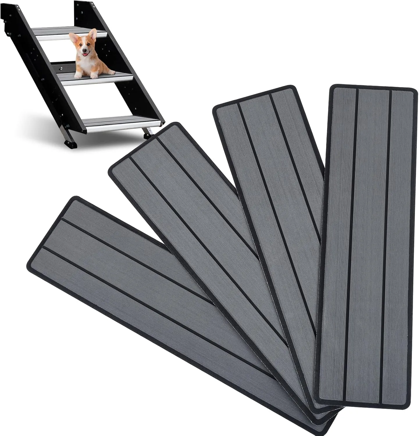 OCEANBROAD EVA Foam RV Step Cover 24''x6.5'' 4 Pack with Self Adhesive for Ladders Trailers Truck Campers RV Steps Treads, Dark Gray