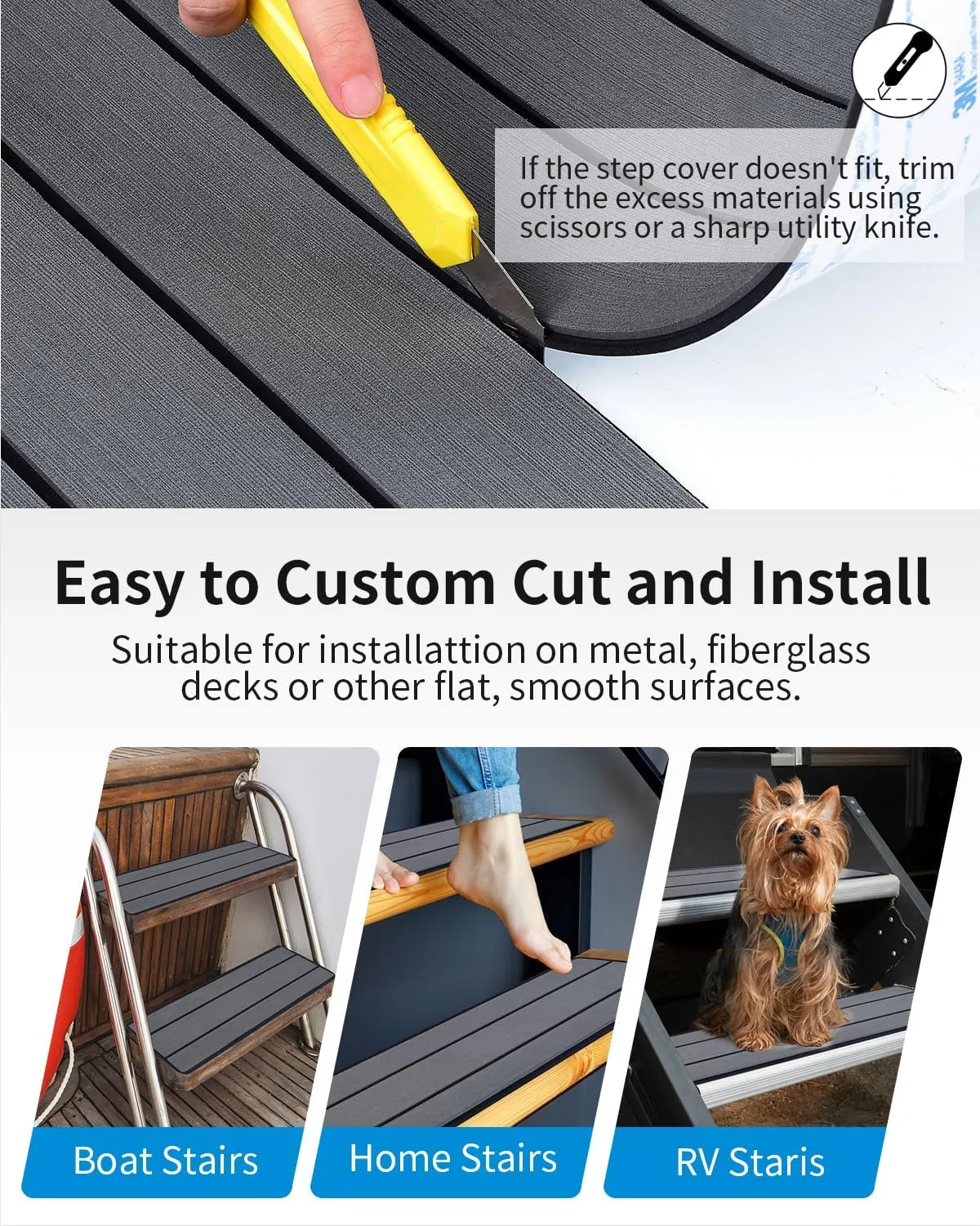 OCEANBROAD EVA Foam RV Step Cover 24''x6.5'' 4 Pack with Self Adhesive for Ladders Trailers Truck Campers RV Steps Treads, Dark Gray