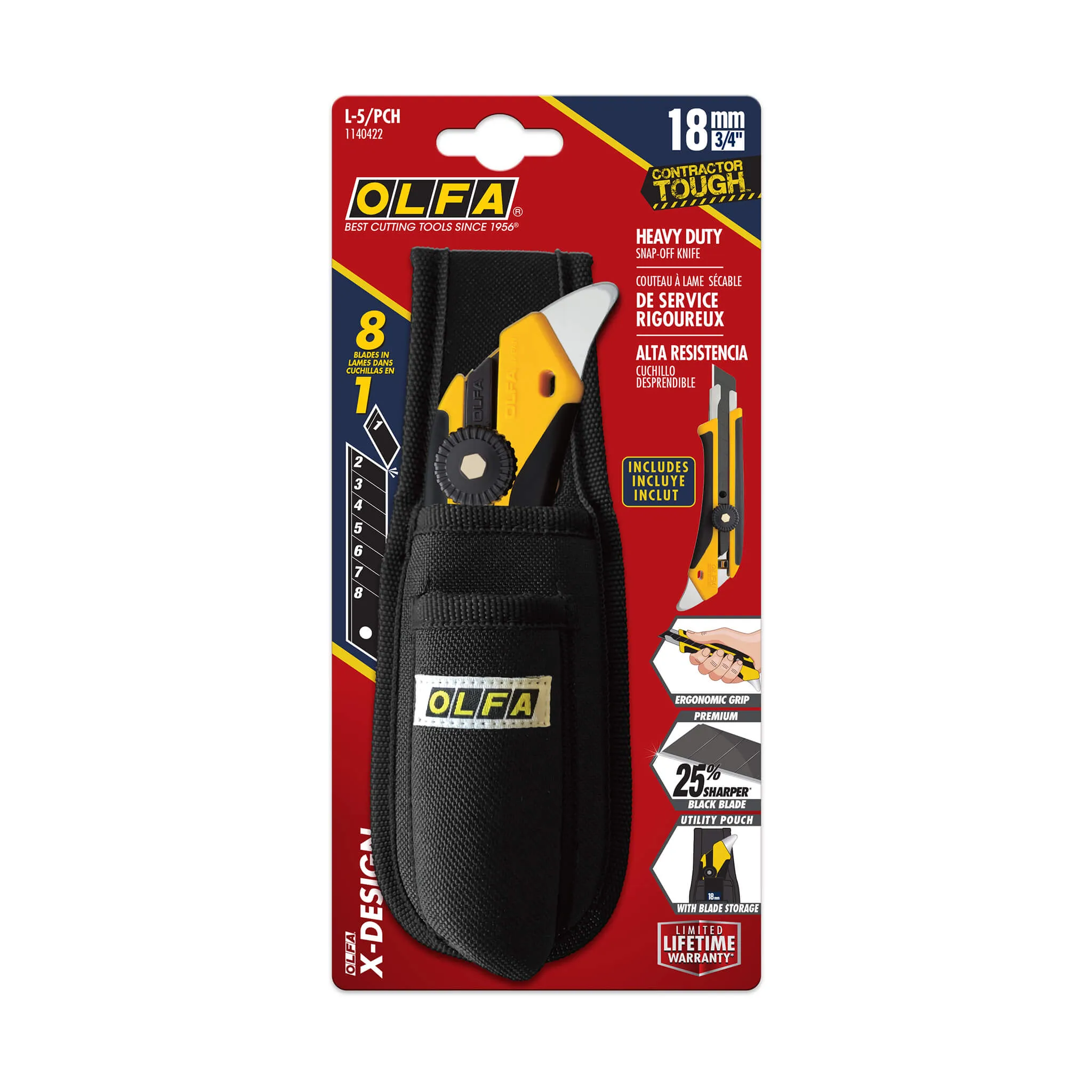 OLFA 1140422 L-5 18mm Ratchet Lock Knife and Pouch