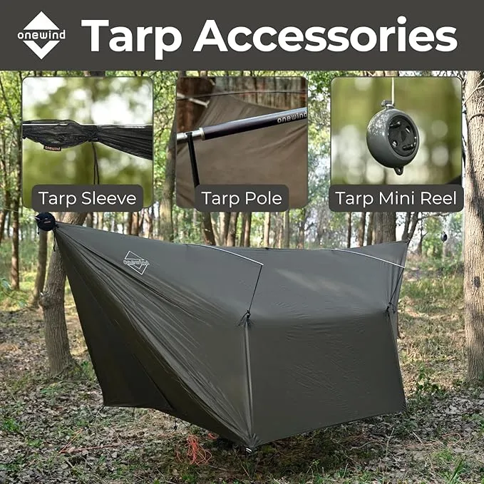 onewind 12ft Hammock Tarp, Ultralight Tarp Lightweight and Waterproof Silnylon Hammock Rain Fly, Versatile Camping Tarp with Doors, Easy to Setup with Stuff Sack, Tent Stakes, Dark Grey