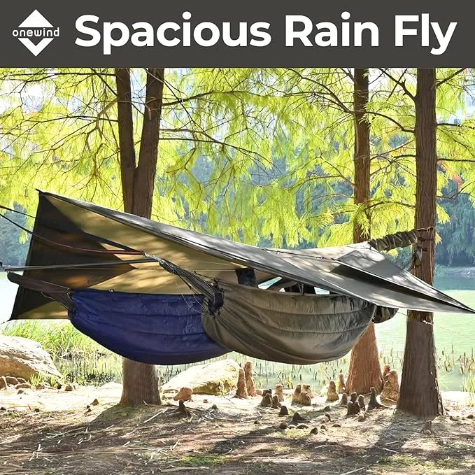 onewind 12ft Hammock Tarp, Ultralight Tarp Lightweight and Waterproof Silnylon Hammock Rain Fly, Versatile Camping Tarp with Doors, Easy to Setup with Stuff Sack, Tent Stakes, Dark Grey