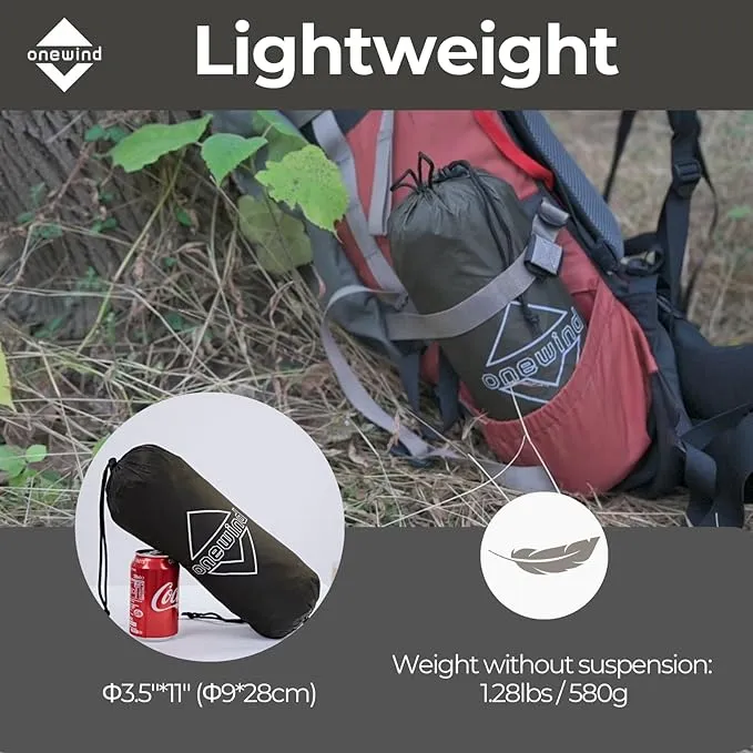 onewind 12ft Hammock Tarp, Ultralight Tarp Lightweight and Waterproof Silnylon Hammock Rain Fly, Versatile Camping Tarp with Doors, Easy to Setup with Stuff Sack, Tent Stakes, Dark Grey