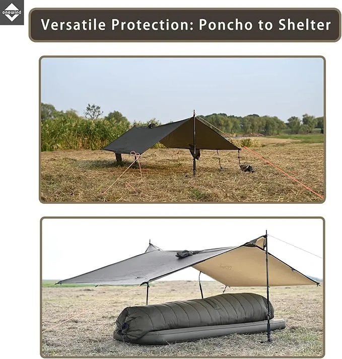 onewind Hooded Rain Poncho, Silnylon Camping Rain Coat Versatile Survival Shelter Lightweight Poncho for Hiking, Backpacking