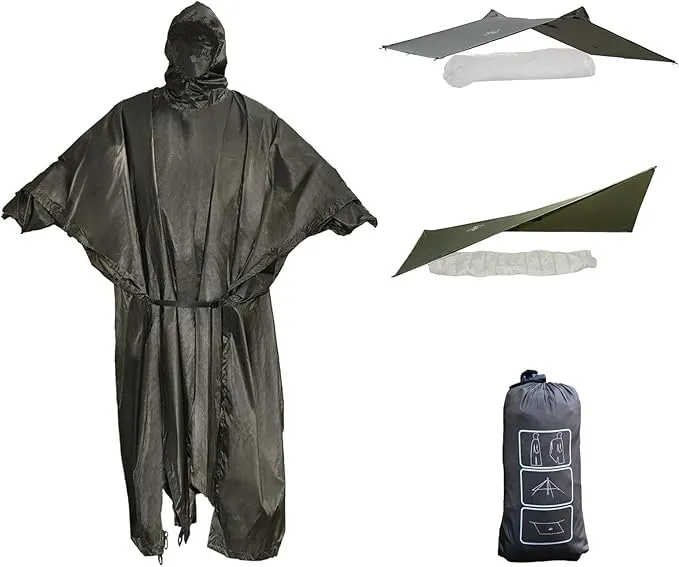 onewind Hooded Rain Poncho, Silnylon Camping Rain Coat Versatile Survival Shelter Lightweight Poncho for Hiking, Backpacking