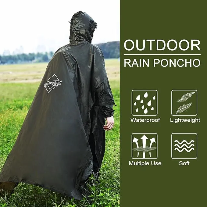 onewind Hooded Rain Poncho, Silnylon Camping Rain Coat Versatile Survival Shelter Lightweight Poncho for Hiking, Backpacking