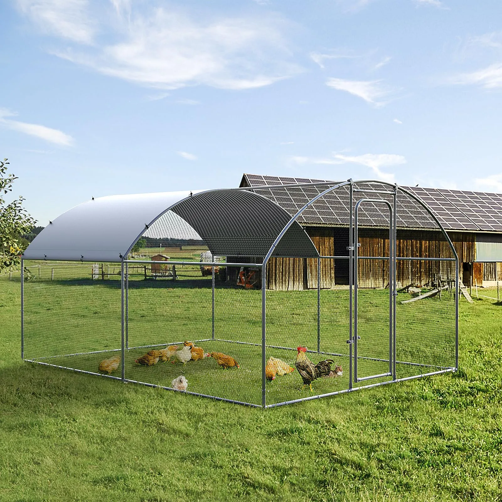 Oranland Chicken Coop Metal Large Chicken Run for Yard Chicken Pen Outdoor Heavy Duty Poultry Cage with Waterproof and Anti-Ultraviolet Cover for Outdoor Farm Use