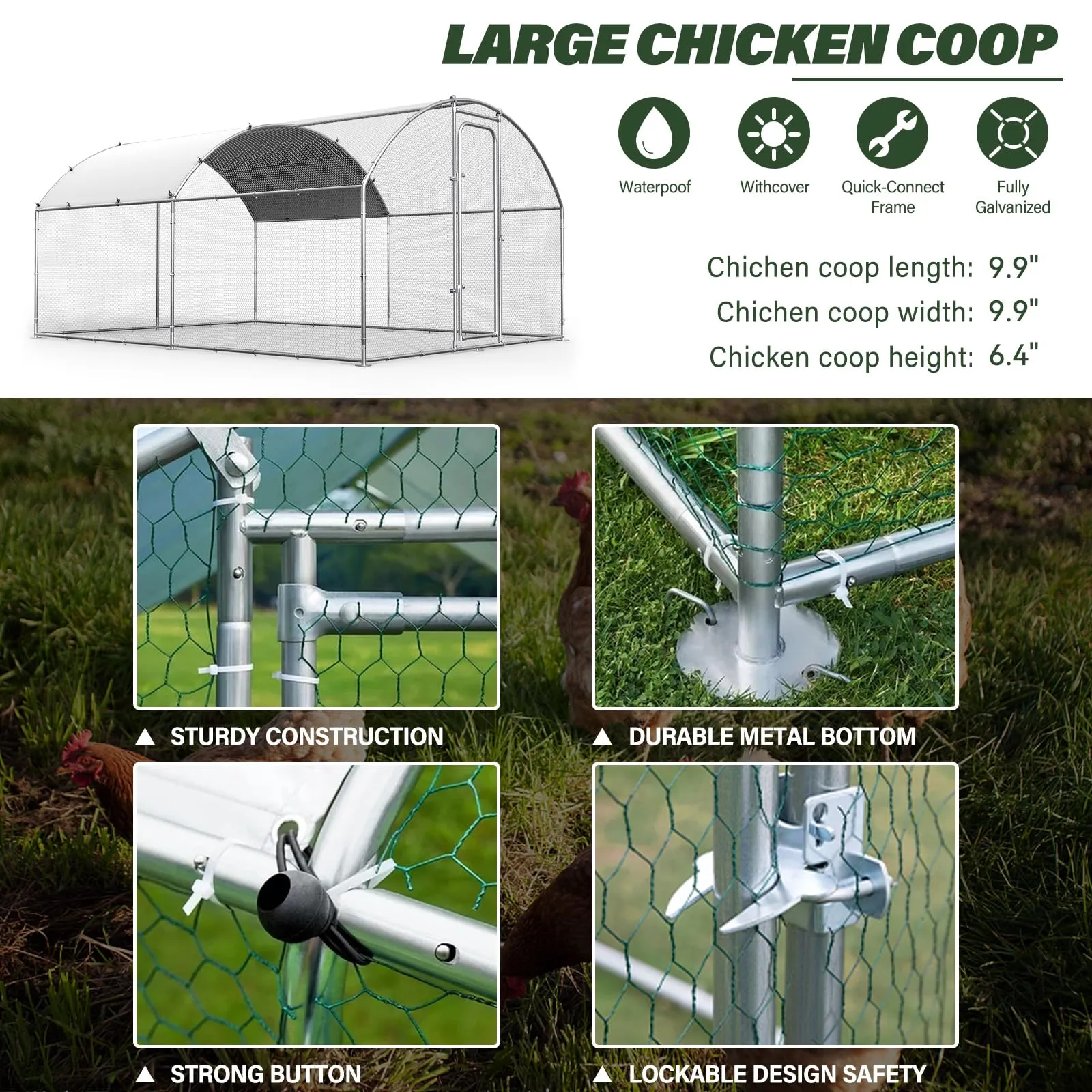 Oranland Chicken Coop Metal Large Chicken Run for Yard Chicken Pen Outdoor Heavy Duty Poultry Cage with Waterproof and Anti-Ultraviolet Cover for Outdoor Farm Use